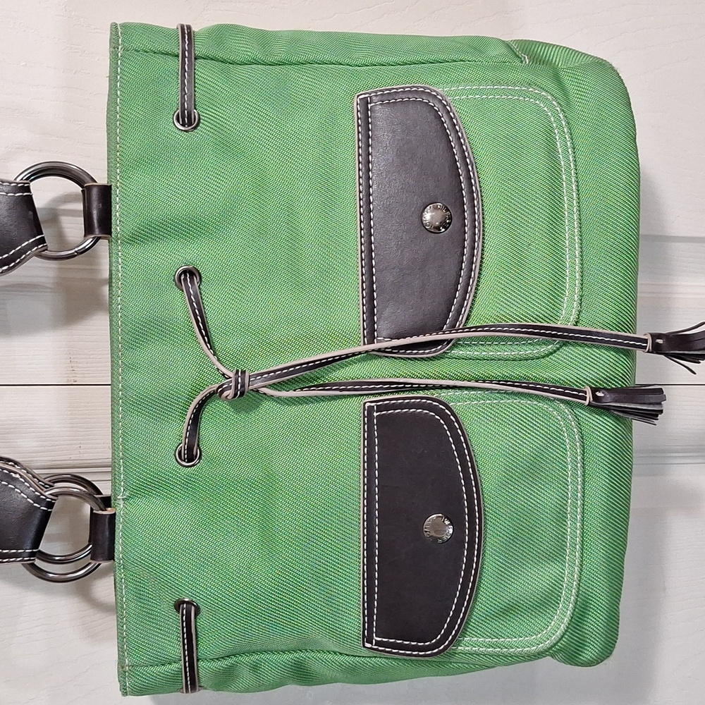 Vintage Tommy Hilfiger canvas handbag purse - green/brown leather - Picture 3 of 16
